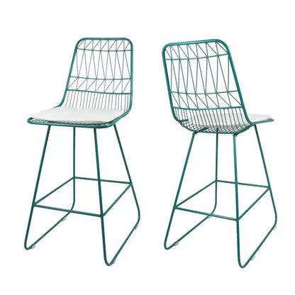 Okak Tabourets de bar de hauteur comptoir d'extérieur avec coussins résistants à l'eau, lot de 2, tabourets de bar en métal tissé, chaises d'appoint modernes