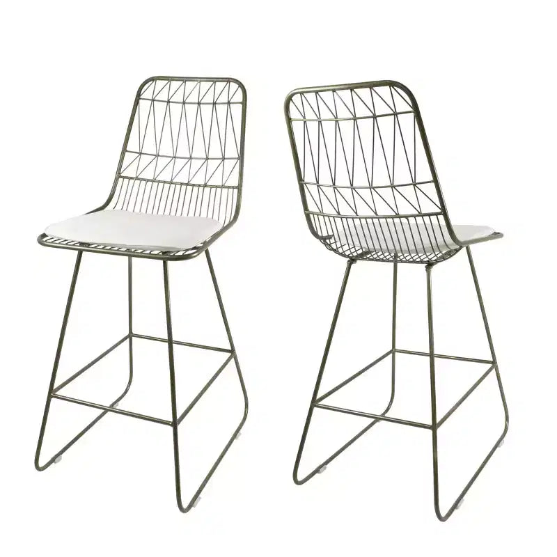 Okak Tabourets de bar de hauteur comptoir d'extérieur avec coussins résistants à l'eau, lot de 2, tabourets de bar en métal tissé, chaises d'appoint modernes