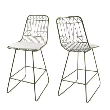 Okak Tabourets de bar de hauteur comptoir d'extérieur avec coussins résistants à l'eau, lot de 2, tabourets de bar en métal tissé, chaises d'appoint modernes