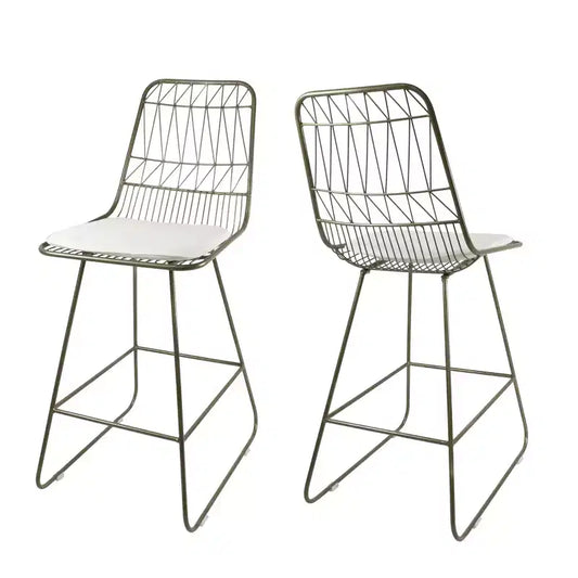 Okak Tabourets de bar de hauteur comptoir d'extérieur avec coussins résistants à l'eau, lot de 2, tabourets de bar en métal tissé, chaises d'appoint modernes