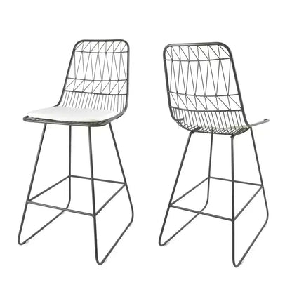 Okak Tabourets de bar de hauteur comptoir d'extérieur avec coussins résistants à l'eau, lot de 2, tabourets de bar en métal tissé, chaises d'appoint modernes