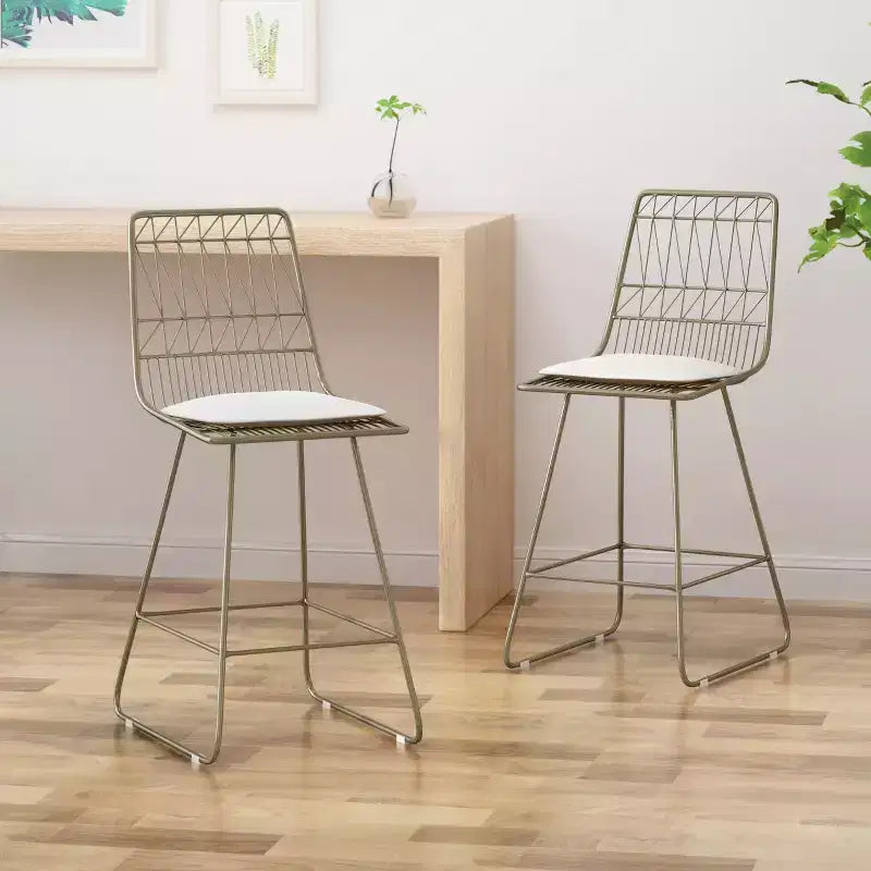 Okak Tabourets de bar de hauteur comptoir d'extérieur avec coussins résistants à l'eau, lot de 2, tabourets de bar en métal tissé, chaises d'appoint modernes