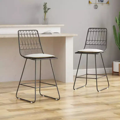 Okak Tabourets de bar de hauteur comptoir d'extérieur avec coussins résistants à l'eau, lot de 2, tabourets de bar en métal tissé, chaises d'appoint modernes