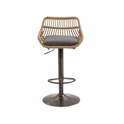 Tabourets de bar modernes pivotants Okak hauteur comptoir, lot de 2, tabourets de bar en rotin réglables avec coussin et repose-pieds, tabourets de comptoir pour la cuisine