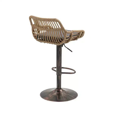 Tabourets de bar modernes pivotants Okak hauteur comptoir, lot de 2, tabourets de bar en rotin réglables avec coussin et repose-pieds, tabourets de comptoir pour la cuisine
