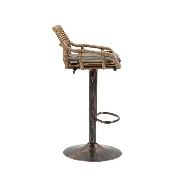 Tabourets de bar modernes pivotants Okak hauteur comptoir, lot de 2, tabourets de bar en rotin réglables avec coussin et repose-pieds, tabourets de comptoir pour la cuisine