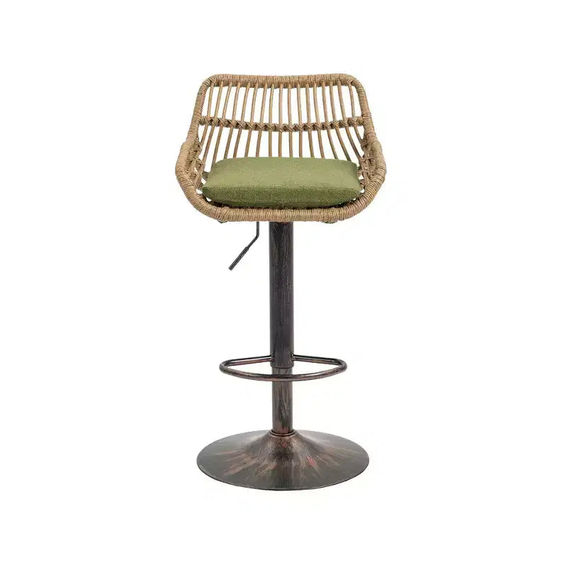 Tabourets de bar modernes pivotants Okak hauteur comptoir, lot de 2, tabourets de bar en rotin réglables avec coussin et repose-pieds, tabourets de comptoir pour la cuisine