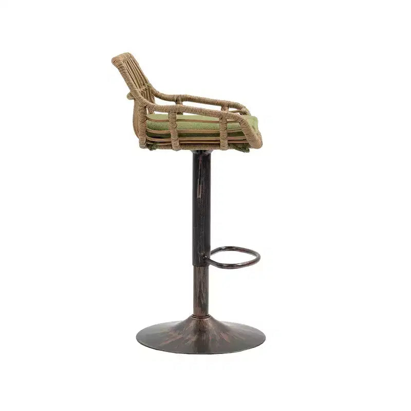 Tabourets de bar modernes pivotants Okak hauteur comptoir, lot de 2, tabourets de bar en rotin réglables avec coussin et repose-pieds, tabourets de comptoir pour la cuisine