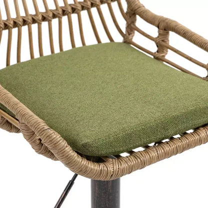 Tabourets de bar modernes pivotants Okak hauteur comptoir, lot de 2, tabourets de bar en rotin réglables avec coussin et repose-pieds, tabourets de comptoir pour la cuisine