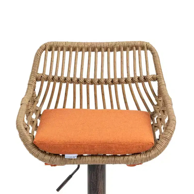Tabourets de bar modernes pivotants Okak hauteur comptoir, lot de 2, tabourets de bar en rotin réglables avec coussin et repose-pieds, tabourets de comptoir pour la cuisine