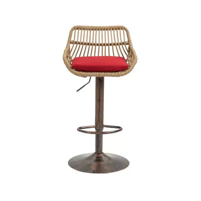 Tabourets de bar modernes pivotants Okak hauteur comptoir, lot de 2, tabourets de bar en rotin réglables avec coussin et repose-pieds, tabourets de comptoir pour la cuisine