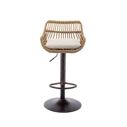 Tabourets de bar modernes pivotants Okak hauteur comptoir, lot de 2, tabourets de bar en rotin réglables avec coussin et repose-pieds, tabourets de comptoir pour la cuisine