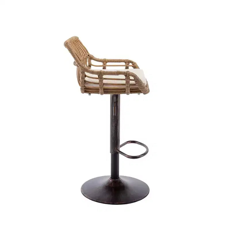 Tabourets de bar modernes pivotants Okak hauteur comptoir, lot de 2, tabourets de bar en rotin réglables avec coussin et repose-pieds, tabourets de comptoir pour la cuisine