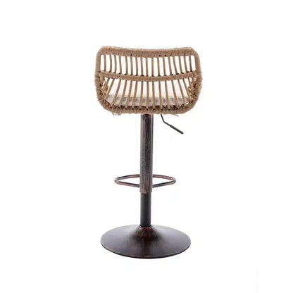 Tabourets de bar modernes pivotants Okak hauteur comptoir, lot de 2, tabourets de bar en rotin réglables avec coussin et repose-pieds, tabourets de comptoir pour la cuisine