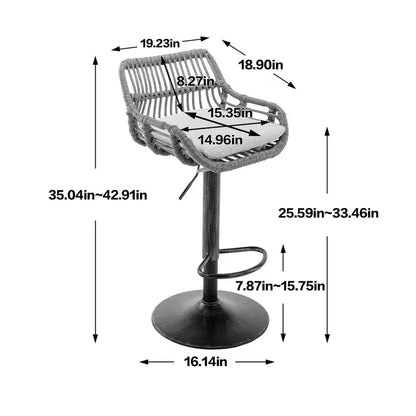 Tabourets de bar modernes pivotants Okak hauteur comptoir, lot de 2, tabourets de bar en rotin réglables avec coussin et repose-pieds, tabourets de comptoir pour la cuisine