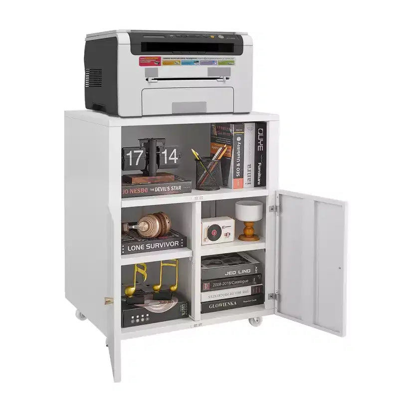 Meuble d'imprimante métallique avec rangement, support d'imprimante 3D robuste sur roulettes avec 2 portes, meuble de classement sous bureau pour coin de bureau et petits espaces