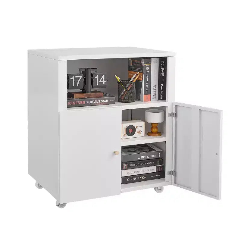 Meuble d'imprimante métallique avec rangement, support d'imprimante 3D robuste sur roulettes avec 2 portes, meuble de classement sous bureau pour coin de bureau et petits espaces