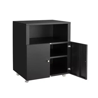 Meuble d'imprimante métallique avec rangement, support d'imprimante 3D robuste sur roulettes avec 2 portes, meuble de classement sous bureau pour coin de bureau et petits espaces