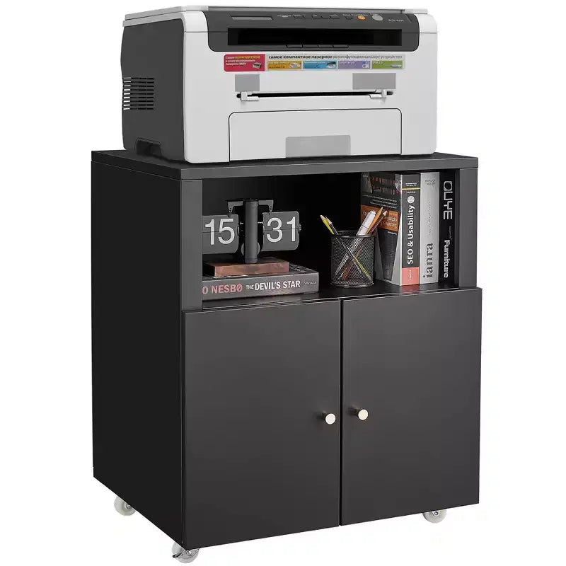 Metal Printer Cabinet with Storage, Heavy Duty 3d Printer Stand on Wheels with 2 Doors, Under Desk File Cabinet for Office Corner and Small Spaces