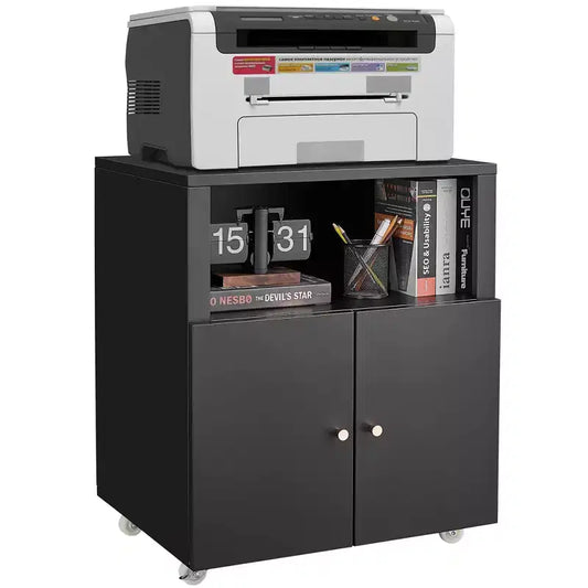 Metal Printer Cabinet with Storage, Heavy Duty 3d Printer Stand on Wheels with 2 Doors, Under Desk File Cabinet for Office Corner and Small Spaces