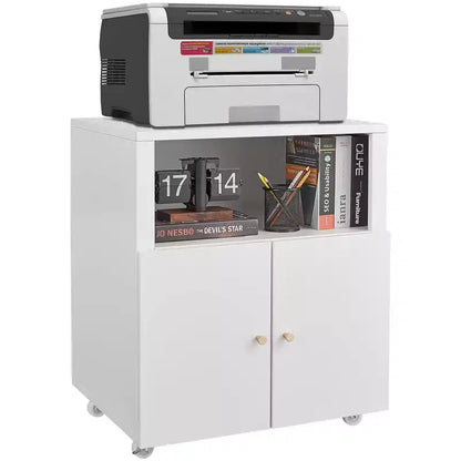 Meuble d'imprimante métallique avec rangement, support d'imprimante 3D robuste sur roulettes avec 2 portes, meuble de classement sous bureau pour coin de bureau et petits espaces