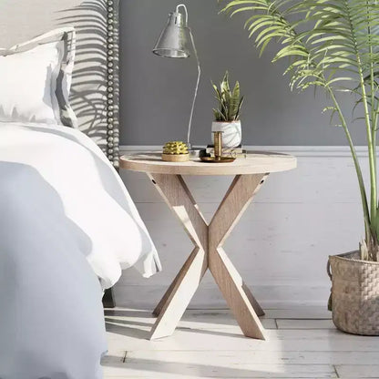 COZAYH Table d'appoint ronde en bois de style ferme avec pieds croisés, gris vintage, lot de 2