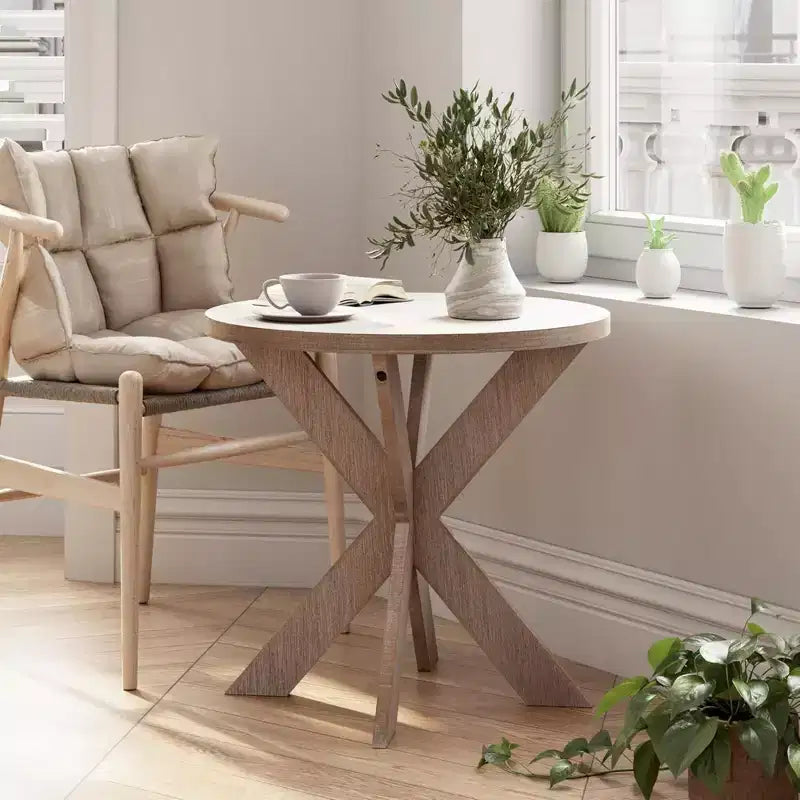 COZAYH Table d'appoint ronde en bois de style ferme avec pieds croisés, gris vintage, lot de 2