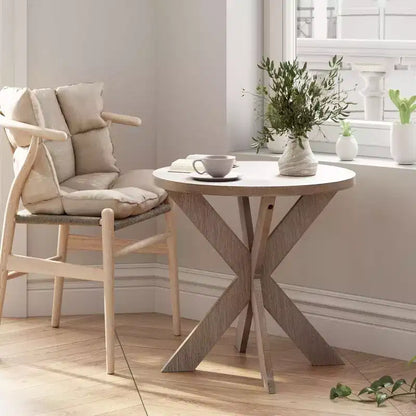COZAYH Table d'appoint ronde en bois de style ferme avec pieds croisés, gris vintage, lot de 2