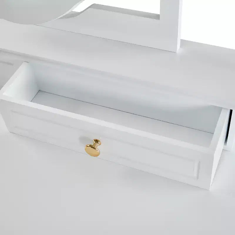 Coiffeuse de Maquillage avec Miroir Réversible, Bureau de Maquillage Chic et Élégant avec 5 Tiroirs et Tabouret Rembourré, Station de Beauté Gain de Place