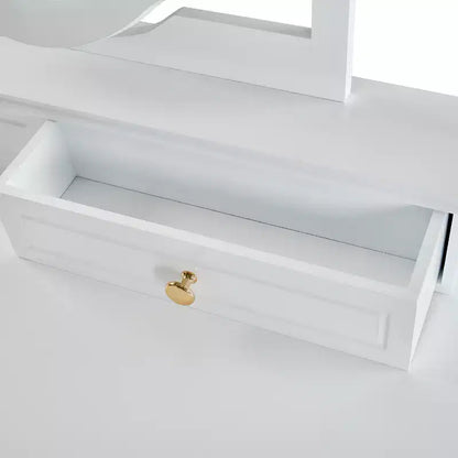 Coiffeuse de Maquillage avec Miroir Réversible, Bureau de Maquillage Chic et Élégant avec 5 Tiroirs et Tabouret Rembourré, Station de Beauté Gain de Place