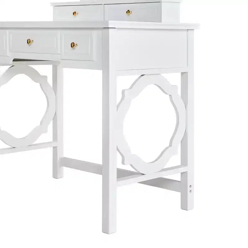Coiffeuse de Maquillage avec Miroir Réversible, Bureau de Maquillage Chic et Élégant avec 5 Tiroirs et Tabouret Rembourré, Station de Beauté Gain de Place