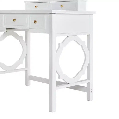 Coiffeuse de Maquillage avec Miroir Réversible, Bureau de Maquillage Chic et Élégant avec 5 Tiroirs et Tabouret Rembourré, Station de Beauté Gain de Place
