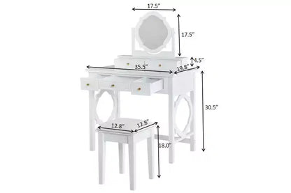 Coiffeuse de Maquillage avec Miroir Réversible, Bureau de Maquillage Chic et Élégant avec 5 Tiroirs et Tabouret Rembourré, Station de Beauté Gain de Place
