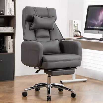 Fauteuil de bureau avec repose-pieds rétractable, chaise de bureau inclinable à 155° avec coussin lombaire, fauteuil pivotant à roulettes pour le bureau