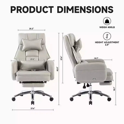 Fauteuil de bureau avec repose-pieds rétractable, chaise de bureau inclinable à 155° avec coussin lombaire, fauteuil pivotant à roulettes pour le bureau