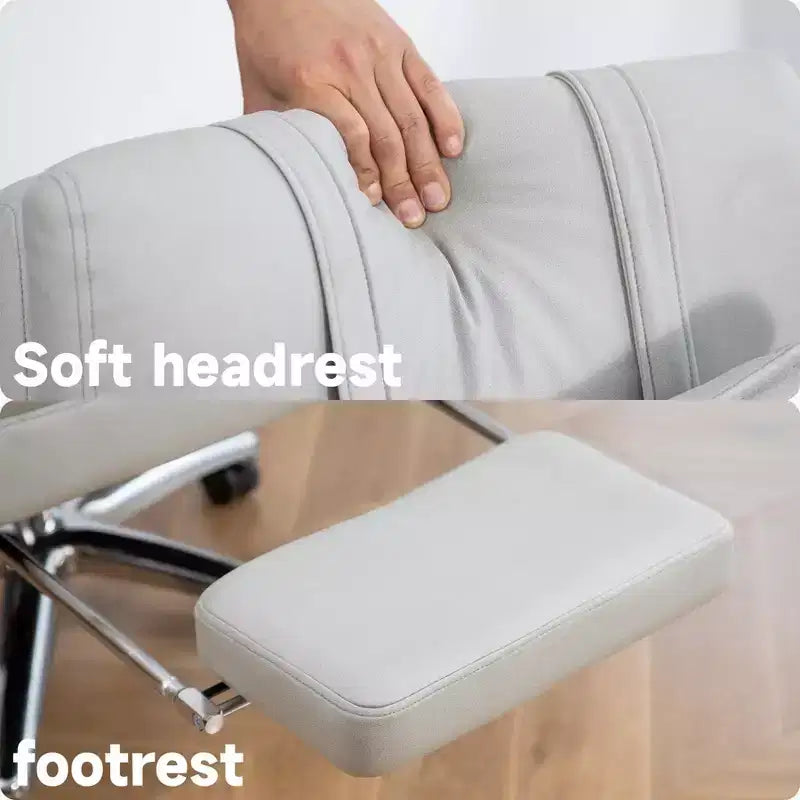 Fauteuil de bureau avec repose-pieds rétractable, chaise de bureau inclinable à 155° avec coussin lombaire, fauteuil pivotant à roulettes pour le bureau