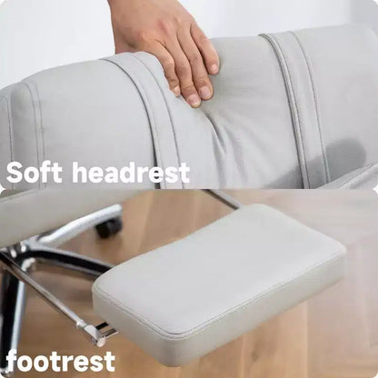 Fauteuil de bureau avec repose-pieds rétractable, chaise de bureau inclinable à 155° avec coussin lombaire, fauteuil pivotant à roulettes pour le bureau