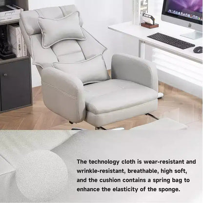 Fauteuil de bureau avec repose-pieds rétractable, chaise de bureau inclinable à 155° avec coussin lombaire, fauteuil pivotant à roulettes pour le bureau
