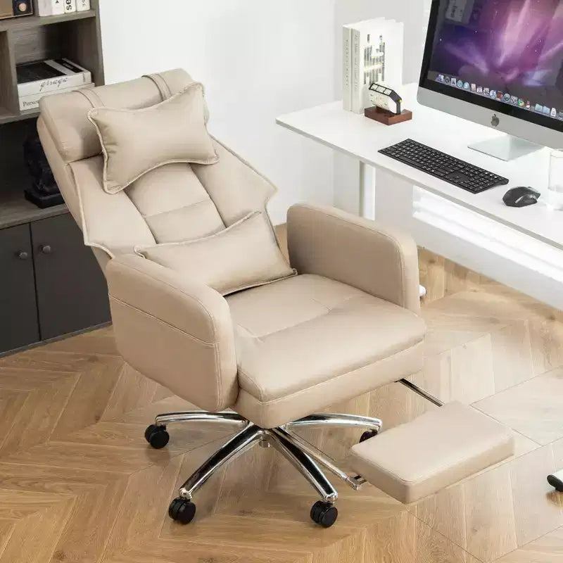 Fauteuil de bureau avec repose-pieds rétractable, chaise de bureau inclinable à 155° avec coussin lombaire, fauteuil pivotant à roulettes pour le bureau