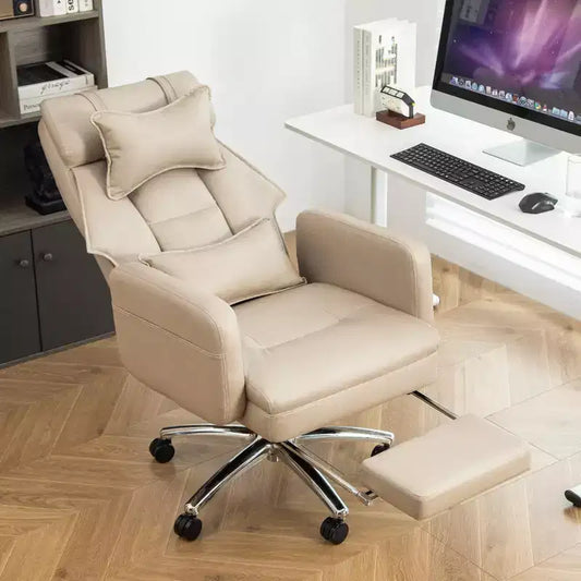 Fauteuil de bureau avec repose-pieds rétractable, chaise de bureau inclinable à 155° avec coussin lombaire, fauteuil pivotant à roulettes pour le bureau