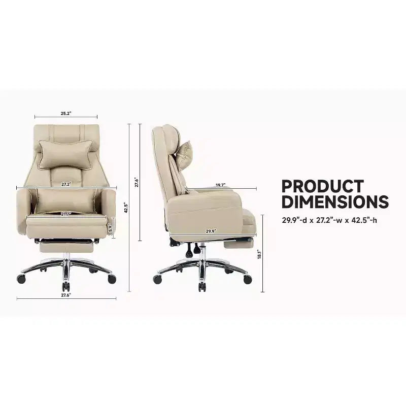 Fauteuil de bureau avec repose-pieds rétractable, chaise de bureau inclinable à 155° avec coussin lombaire, fauteuil pivotant à roulettes pour le bureau