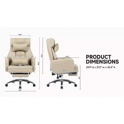 Fauteuil de bureau avec repose-pieds rétractable, chaise de bureau inclinable à 155° avec coussin lombaire, fauteuil pivotant à roulettes pour le bureau