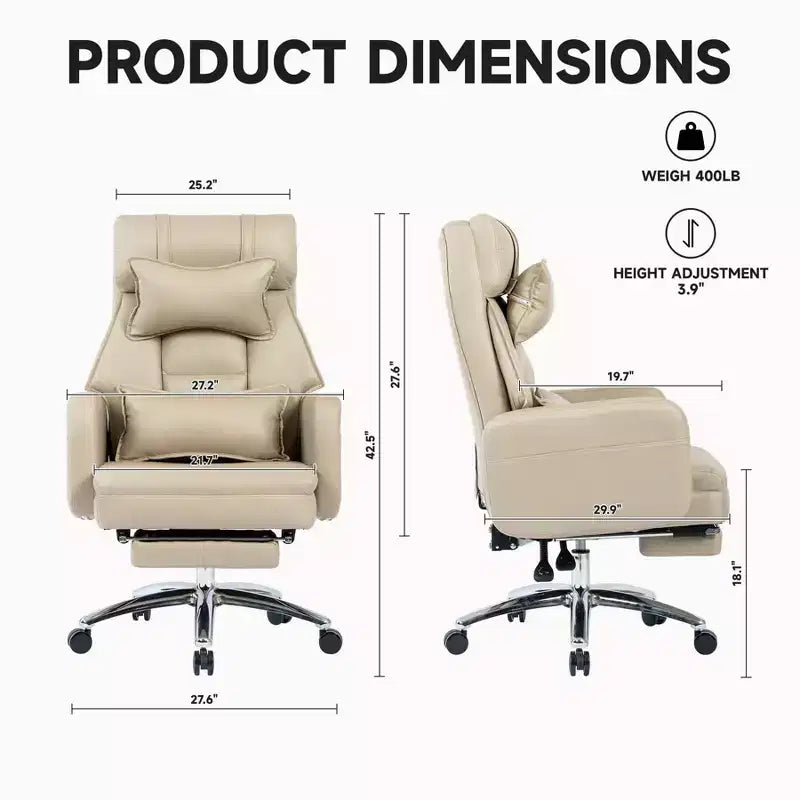 Fauteuil de bureau avec repose-pieds rétractable, chaise de bureau inclinable à 155° avec coussin lombaire, fauteuil pivotant à roulettes pour le bureau