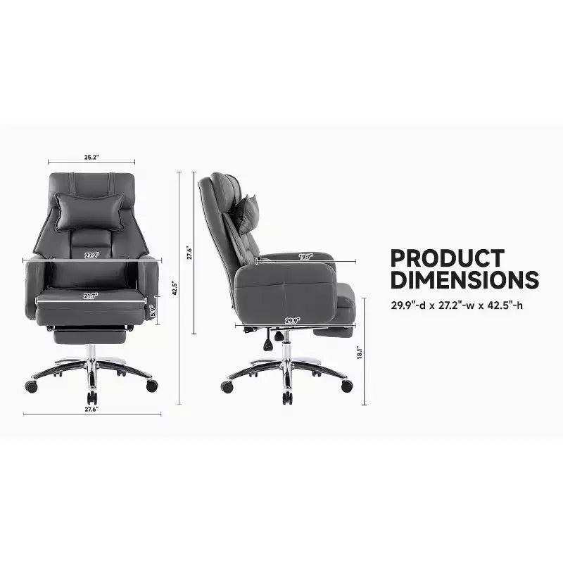 Fauteuil de bureau avec repose-pieds rétractable, chaise de bureau inclinable à 155° avec coussin lombaire, fauteuil pivotant à roulettes pour le bureau