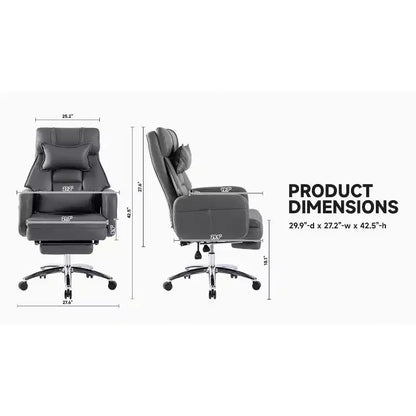 Fauteuil de bureau avec repose-pieds rétractable, chaise de bureau inclinable à 155° avec coussin lombaire, fauteuil pivotant à roulettes pour le bureau