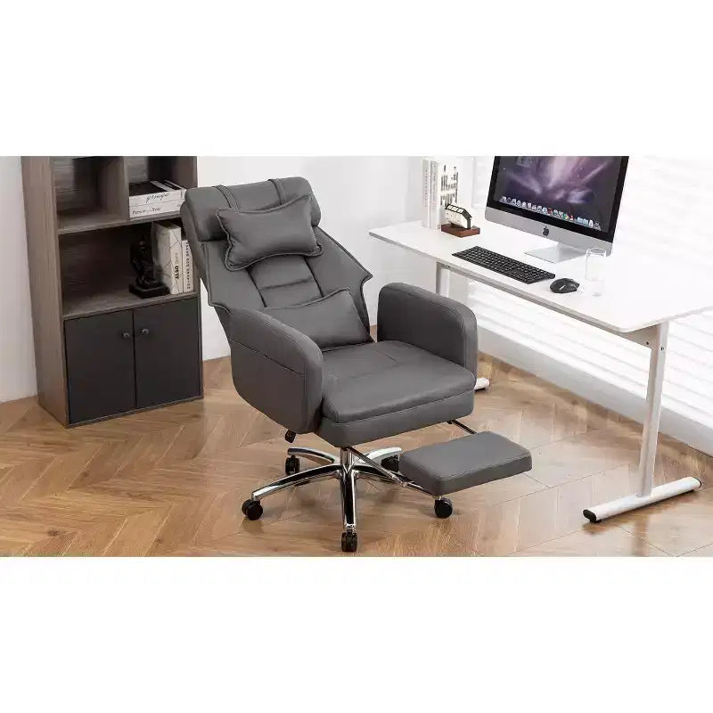 Fauteuil de bureau avec repose-pieds rétractable, chaise de bureau inclinable à 155° avec coussin lombaire, fauteuil pivotant à roulettes pour le bureau