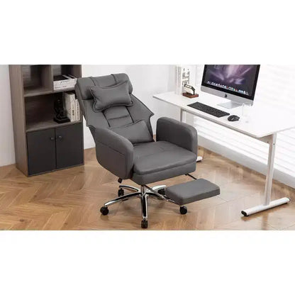 Fauteuil de bureau avec repose-pieds rétractable, chaise de bureau inclinable à 155° avec coussin lombaire, fauteuil pivotant à roulettes pour le bureau