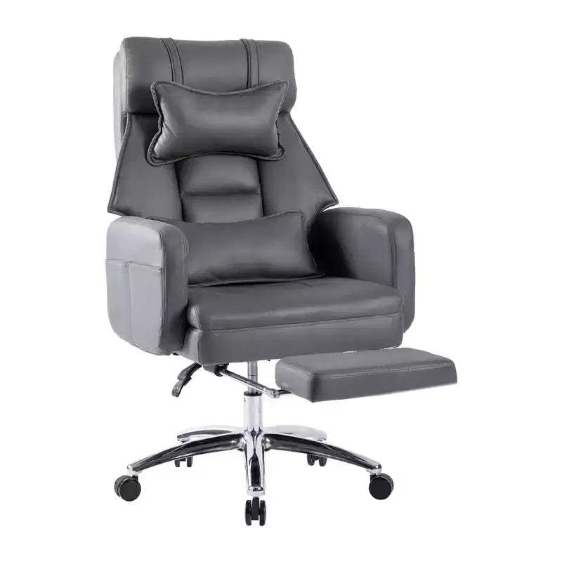 Fauteuil de bureau avec repose-pieds rétractable, chaise de bureau inclinable à 155° avec coussin lombaire, fauteuil pivotant à roulettes pour le bureau