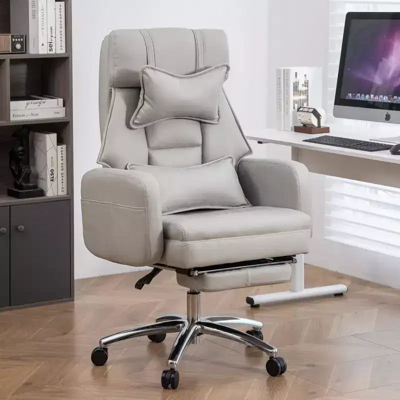 Fauteuil de bureau avec repose-pieds rétractable, chaise de bureau inclinable à 155° avec coussin lombaire, fauteuil pivotant à roulettes pour le bureau