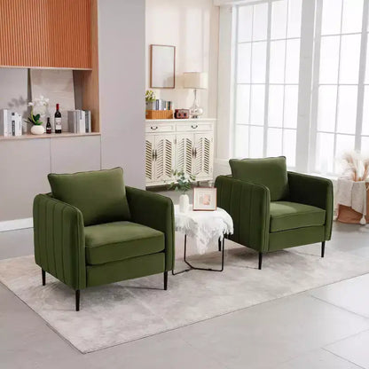 Fauteuil d'appoint moderne en velours, fauteuil rembourré avec coussin de dossier et pieds en métal, canapé simple avec côtés rayés pour chambre ou salon